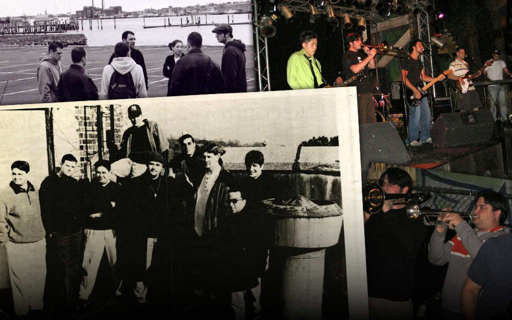 A photo collage of multiple scenes featuring Happy Anarchy / The Sweathogs in their earlier years.